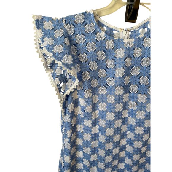 SHOSHANNA Rachel Ruffle Lace Midi Dress Size 12 Blue & White Wedding Guest - Picture 6 of 14